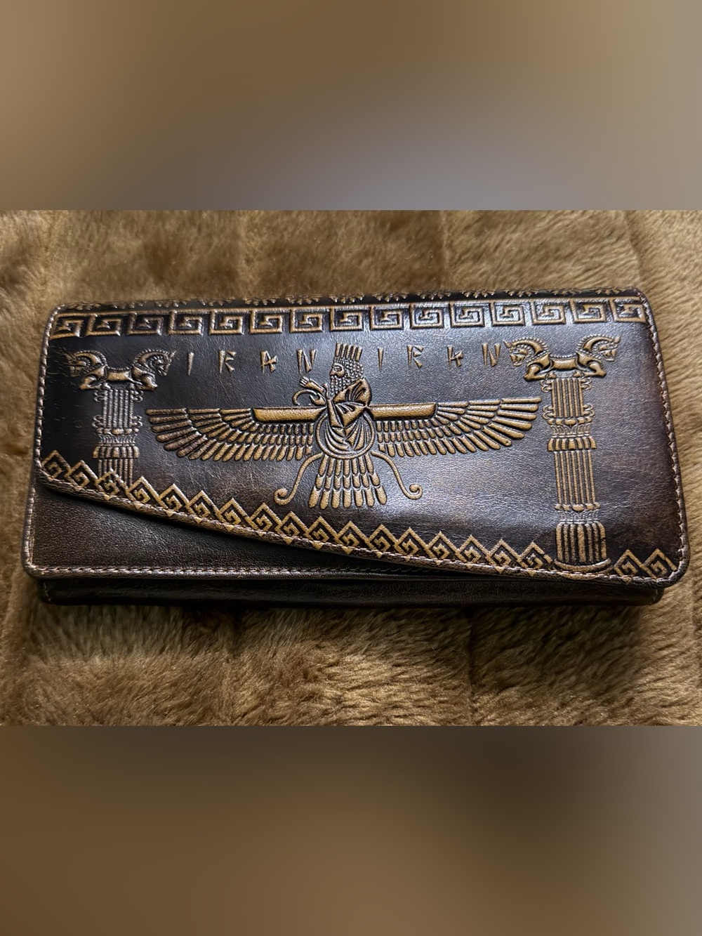 Persian Leather Long Wallet with Faravahar Design
